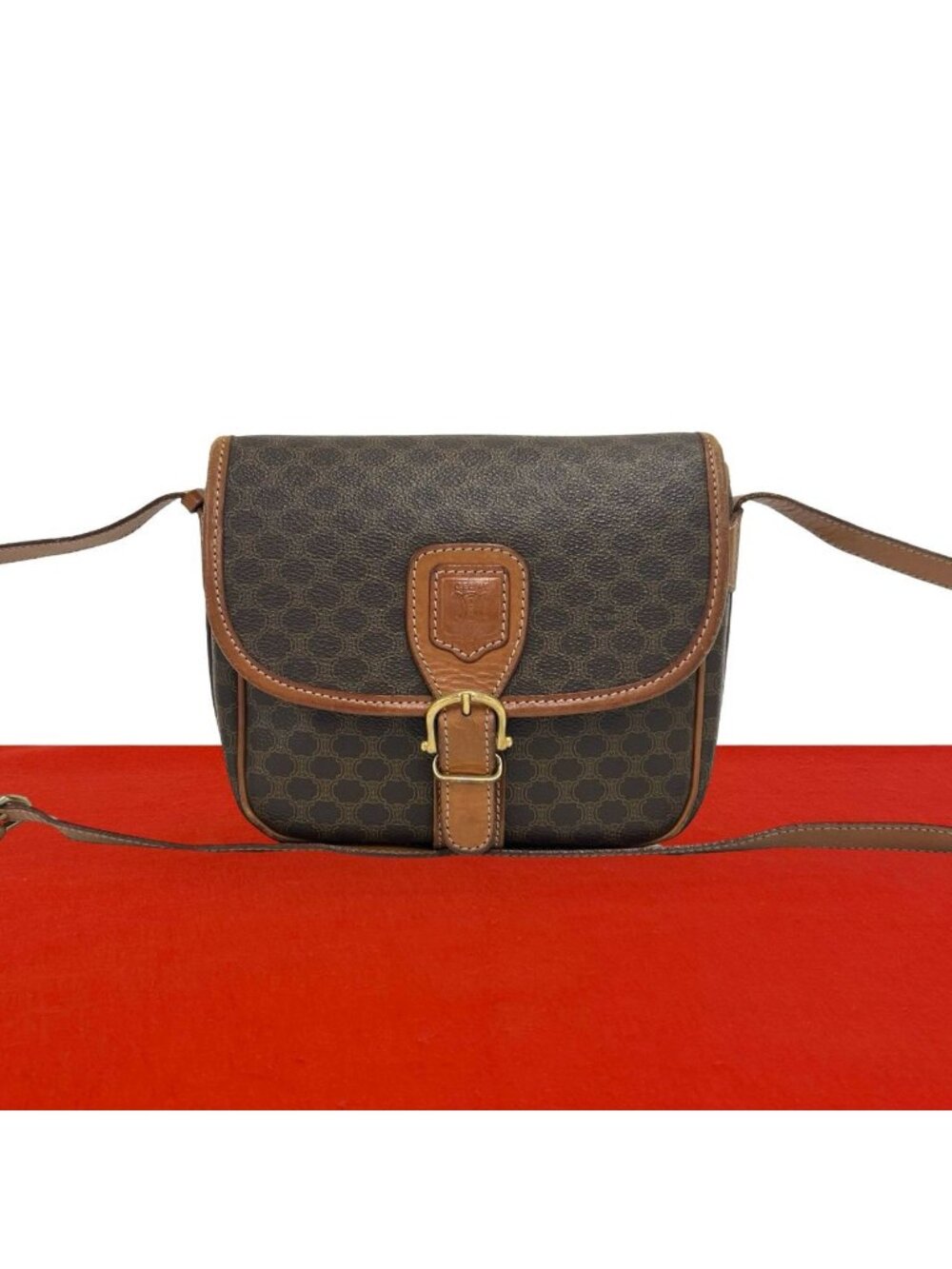 Celine Vintage Macadam Blason Pattern Triomphe Logo Leather Shoulder Bag